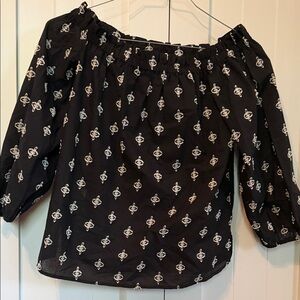 Ann Taylor Black Off-Shoulder Printed Blouse